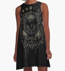 Schwarze Katze Kult A-Linien Kleid