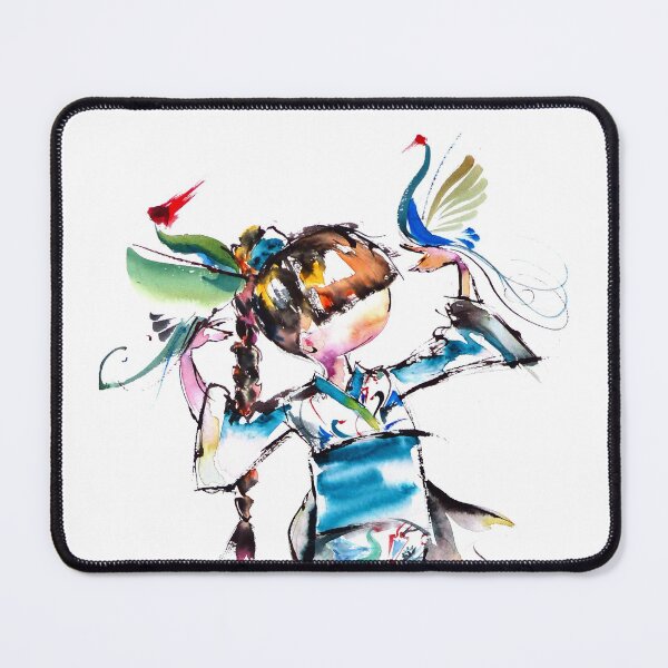 Item preview, Japanese girl with two birds designed and sold by PinceauDansant.