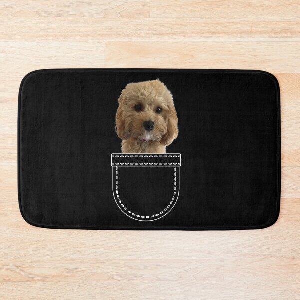 Item preview, Puppy in a pocket. Red ruby apricot Cavoodle / Cavapoo puppy in a pocket. Funny, cute photo and line drawing pocket designed and sold by JellyBeenzz.