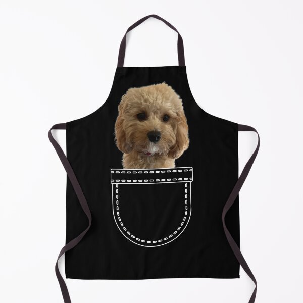 Item preview, Puppy in a pocket. Red ruby apricot Cavoodle / Cavapoo puppy in a pocket. Funny, cute photo and line drawing pocket designed and sold by JellyBeenzz.