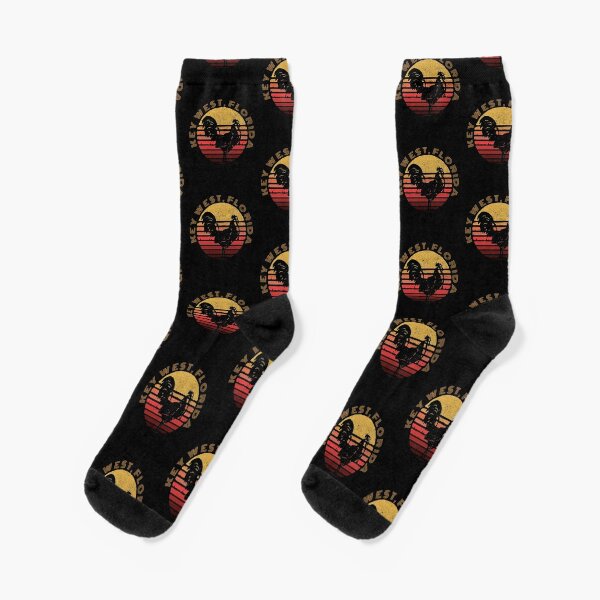 Key West Chicken / Rooster Sunset Distressed Souvenir Design Socks for Sale  by KoolMoDee