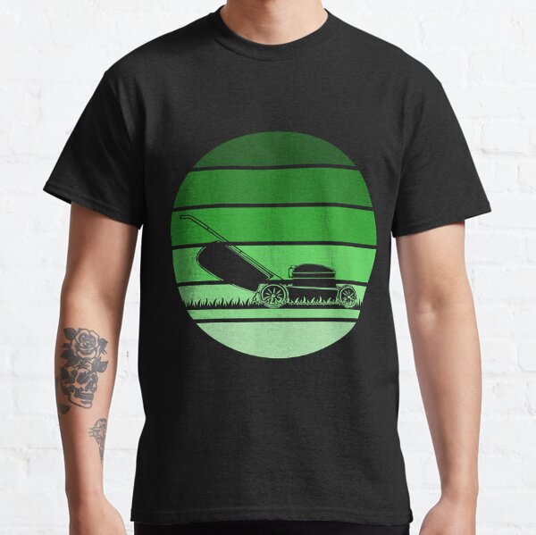 Retro Lawn Mower Silhouette Funny Grass Cutting Lawn Mowing Classic T-Shirt