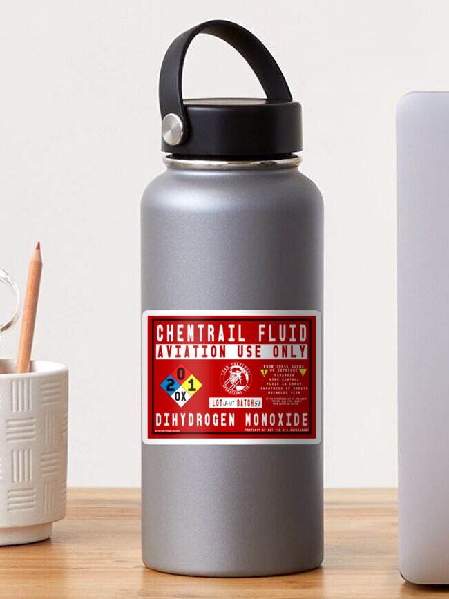 Thumbnail 1 of 3, Sticker, Chemtrail Fluid Warning Design (DHMO H20 Version) designed and sold by RealPilotDesign.