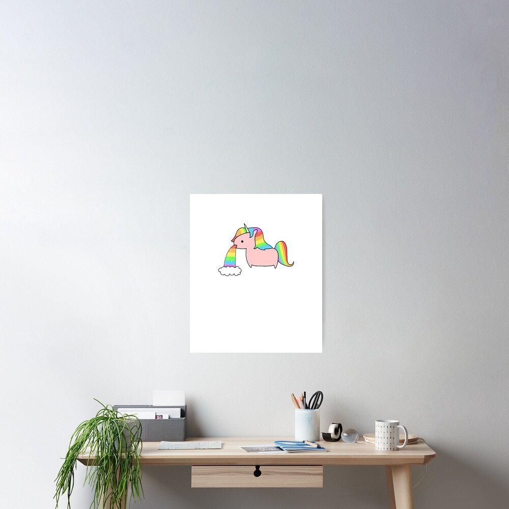 Cute Rainbow Unicorn Throwing Up A Rainbow Poster