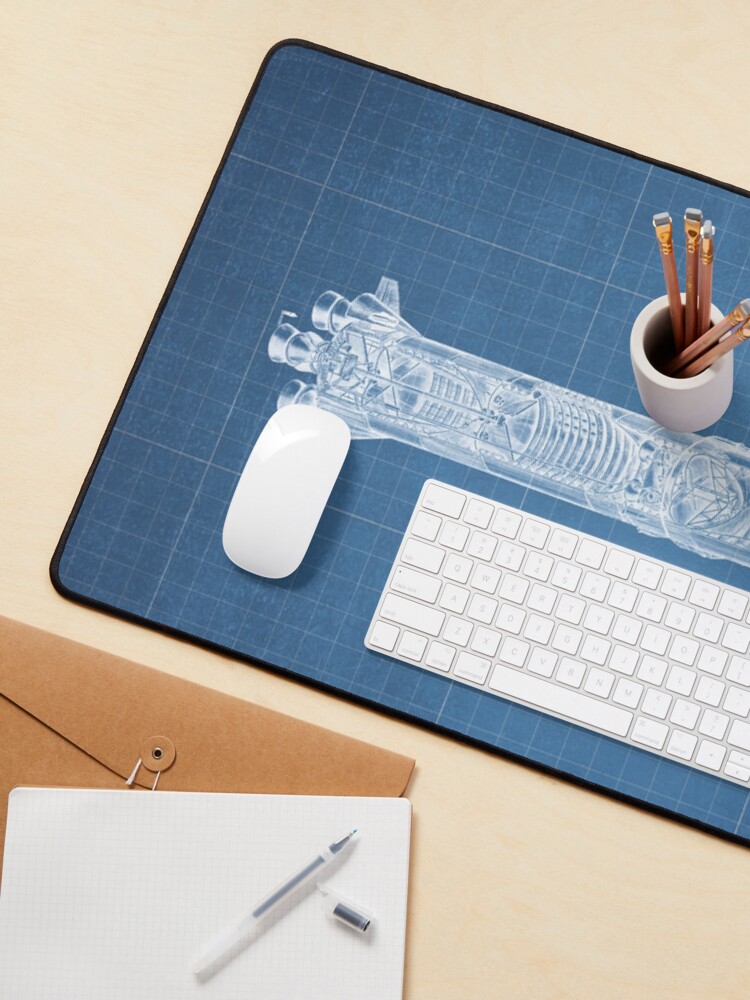 "Apollo Saturn V Blueprint in High Resolution (light blue)" Mouse Pad