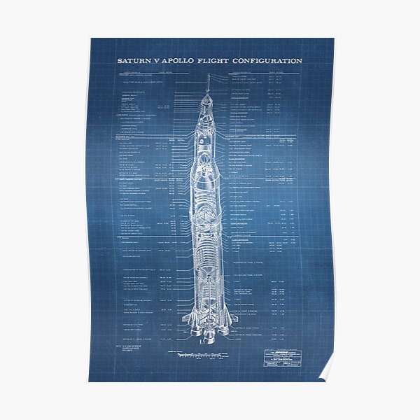 Apollo Saturn V Blueprint in High Resolution (light blue) Poster