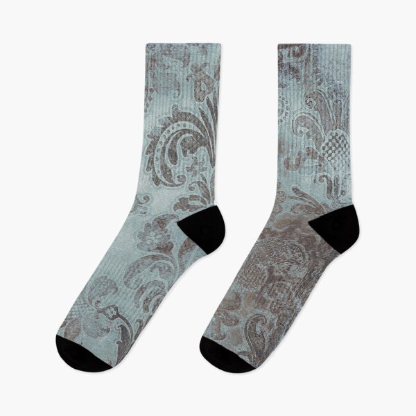 Item preview, Grunge damask DUCK EGG blu e grey brown designed and sold by Delinda Graphic Studio.