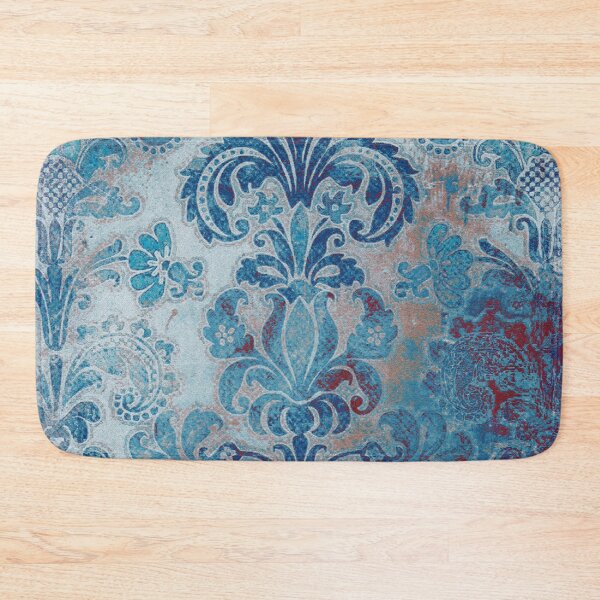 Item preview, Grunge damask DENIM blue burgundy red peach blush pink cobalt designed and sold by Delinda Graphic Studio.