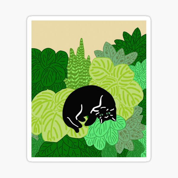 black cat playing with house plants Sticker