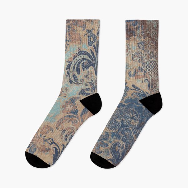 Item preview, Grunge damask DESERT tan brown sky navy blue designed and sold by Delinda Graphic Studio.