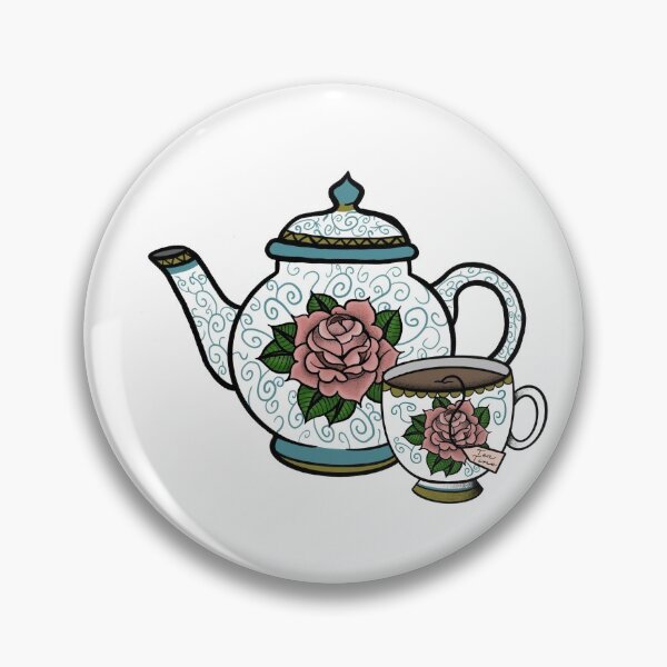 Item preview, Rose teapot And tea cup - traditional  tattoo designed and sold by morganbethdraws.