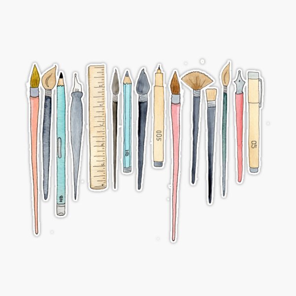 Cute Art Supplies with pens, pencils, scissors and washi tape | Poster