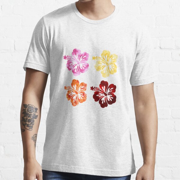Tropical Hawaiian Floral Flowers Tie Dye Look Print Tee Shirt