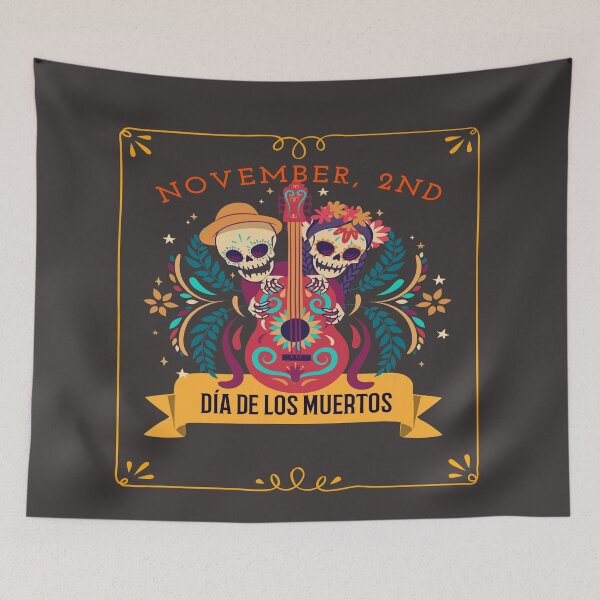 Item preview, Dia De Los Muertos Cempasuchil Flowers Day of The Dead Skeleton Girl & Boy Guitar  designed and sold by LMcDs.