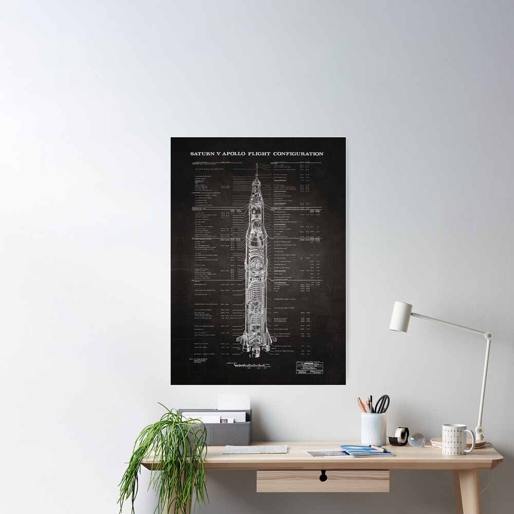Apollo Saturn V Blueprint in High Resolution (black) Poster