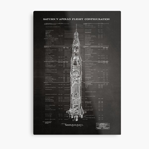 Apollo Saturn V Blueprint in High Resolution (black) Metal Print
