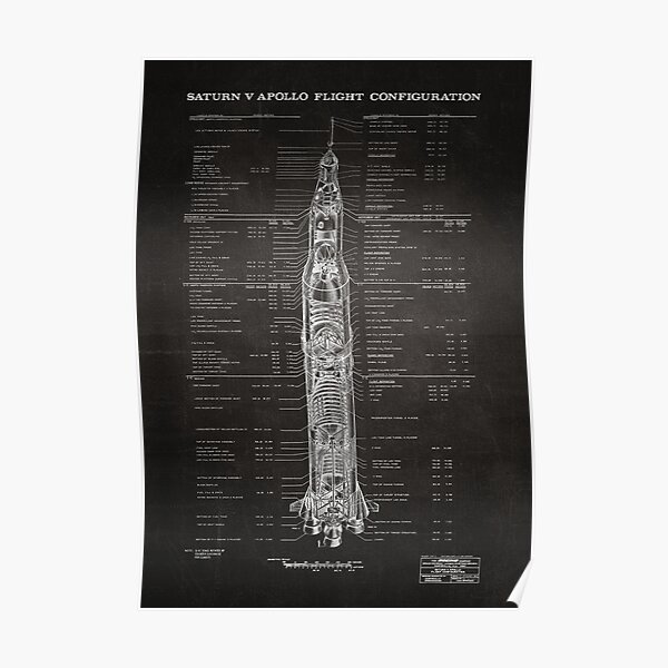 Apollo Saturn V Blueprint in High Resolution (black) Poster