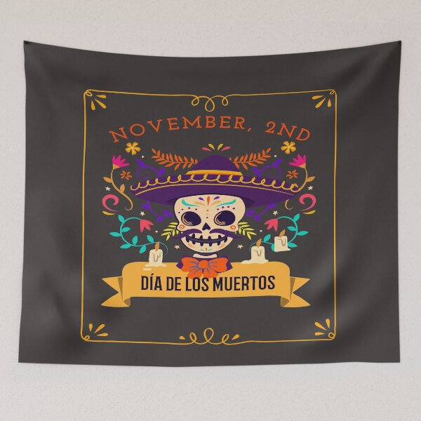 Item preview, Dia De Los Muertos Cempasuchil Flowers Day of The Dead Skull with Hat  designed and sold by LMcDs.