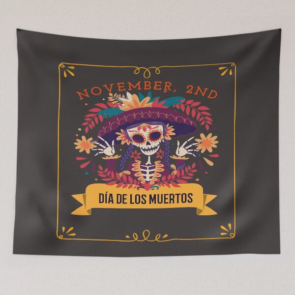 Item preview, Dia De Los Muertos Cempasuchil Flowers Day of The Dead Skeleton Girl With Hat designed and sold by LMcDs.
