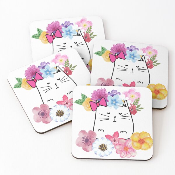 Item preview, kitten with flowers designed and sold by bohemedesign.