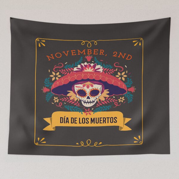 Item preview, Dia De Los Muertos Cempasuchil Flowers Day of The Dead Skull Girl with Hat  designed and sold by LMcDs.