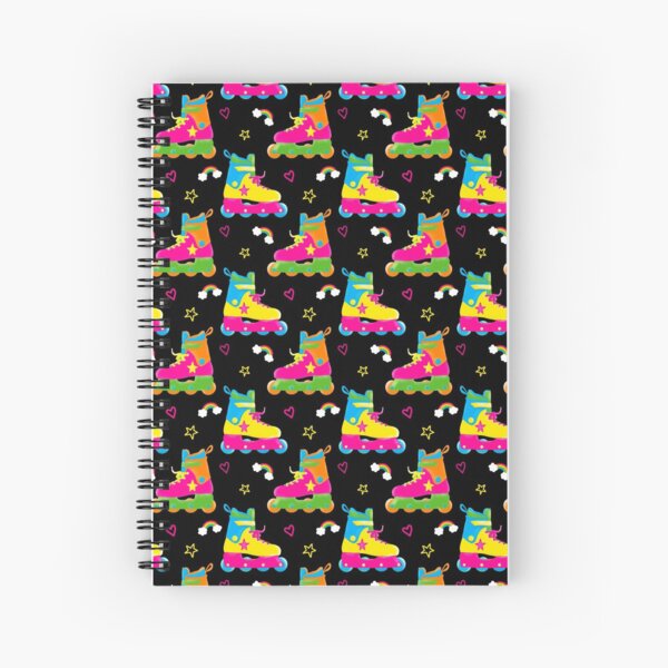 Neon In Line Skates on Black Spiral Notebook