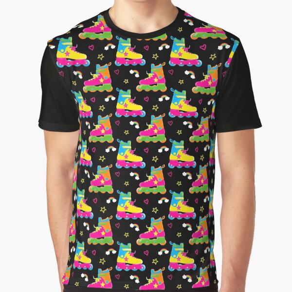 Neon In Line Skates on Black Graphic T-Shirt
