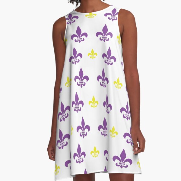 Geaux Purple and Gold Fleur de Lis Pattern A-Line Dress