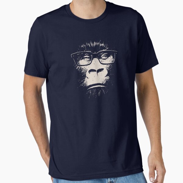 Vista previa del artículo con la obra «Gorila hipster con gafas», diseñado y vendido por TheShirtYurt.