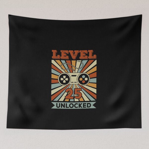 Item preview, 25th Birthday Quotes For Gamers Level 25 Unlocked Retro Sun Rays designed and sold by thecooltable.