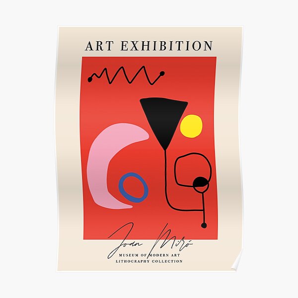 Joan Miro Print Red Abstract Drawing Colorful Modern Exhibition Poster Trendy Wall Art Aesthetic Museum Spanish Poster