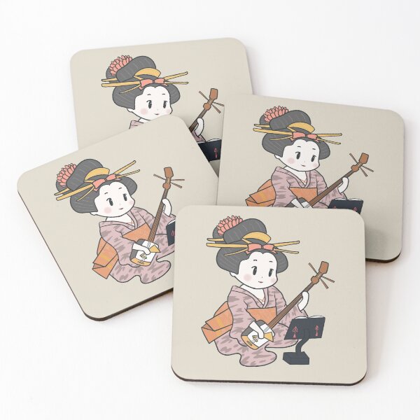 Item preview, Kawaii chibi Japanese geisha with shamisen artwork Illustration designed and sold by MariOyama.