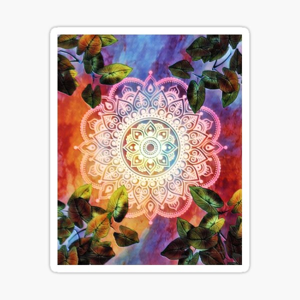 Vivid Rainbow Red Lotus and Mandala Boho Vibes Sticker