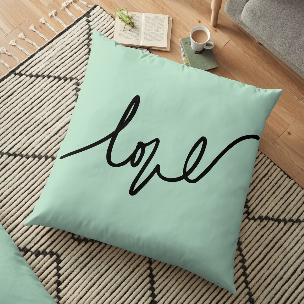 Love handwritten phrase black and white Floor Pillow
