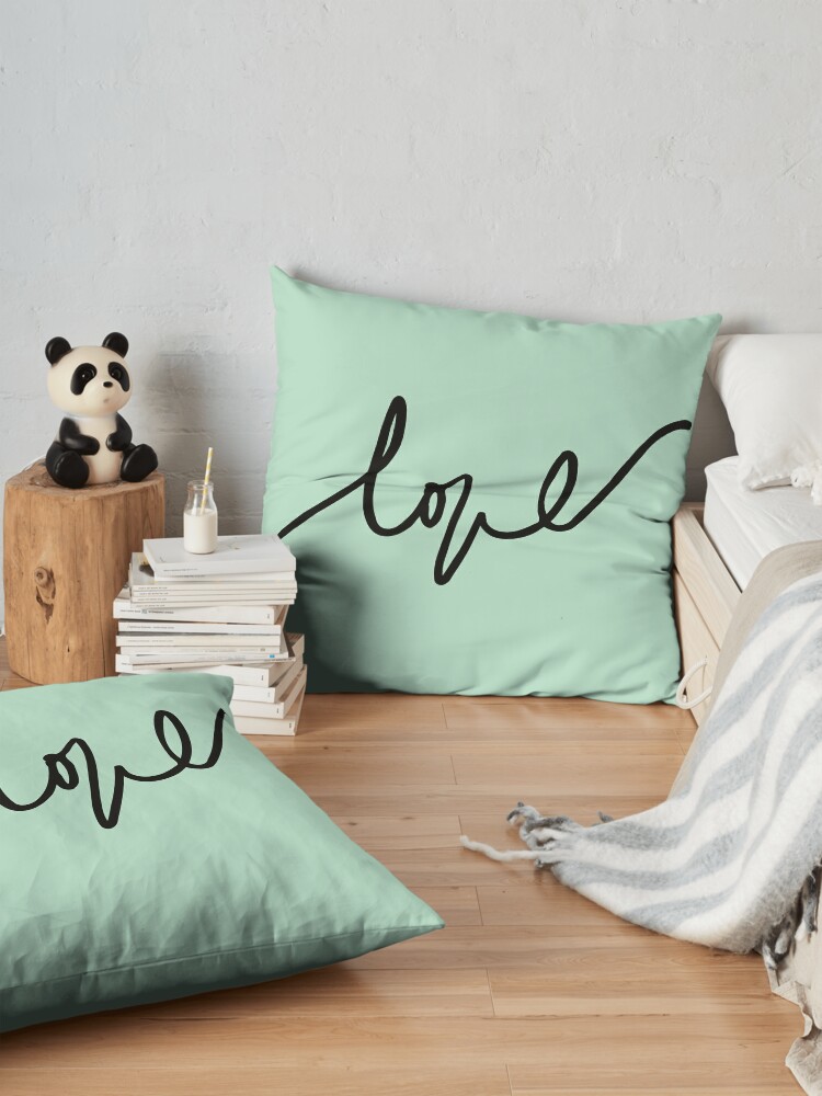 Alternate view of Love handwritten phrase black and white Floor Pillow