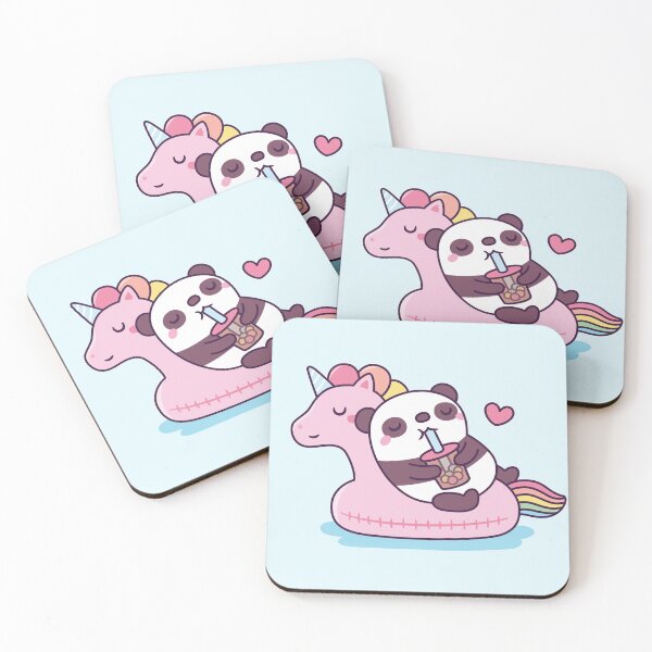 Item preview, Cute Panda Enjoying Bubble Tea on Pink Unicorn Pool Float designed and sold by rustydoodle.