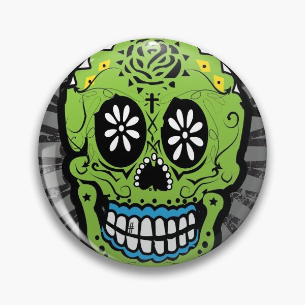 Item preview, Verde Dia De Los Muertos Green (Day of the Dead) Sugar Skull Exclusivo en Red Bubble designed and sold by ruinsoftroy.