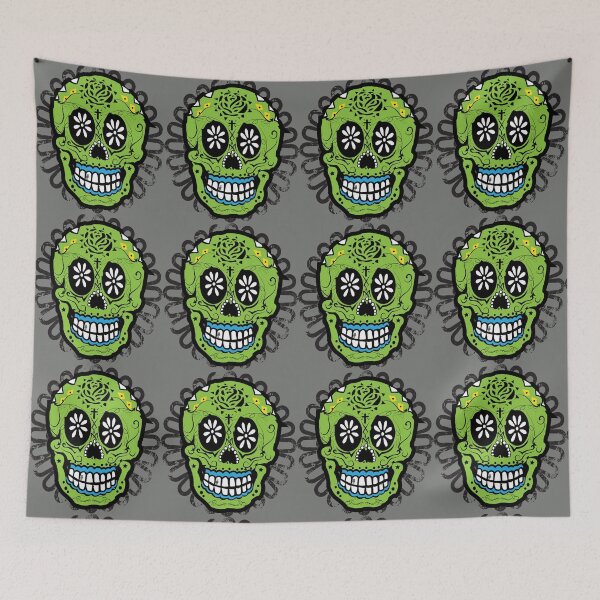 Item preview, Verde Dia De Los Muertos Green (Day of the Dead) Sugar Skull Exclusivo en Red Bubble designed and sold by ruinsoftroy.