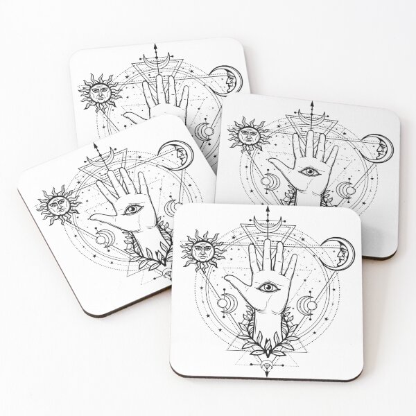 Item preview, Mystical drawing: divine hand, all-seeing eye, circle of a phase of the moon.   Sacred geometry. Esoteric, paganism.  designed and sold by YanaZvereva.
