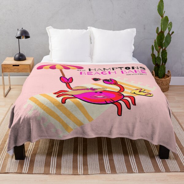 Item preview, CUTE FUNNY CARTOON FUCHSIA RED PINK “THE HAMPTONS BEACH BABE” CRAB WITH UMBRELLA designed and sold by EllieMonroe.