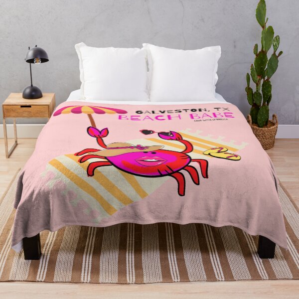 Item preview, CUTE FUNNY CARTOON FUCHSIA RED PINK “GALVESTON, TX BEACH BABE” CRAB WITH UMBRELLA designed and sold by EllieMonroe.