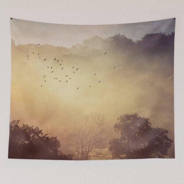 Item preview, Fog Glow - Rising morning fog at sunrise designed and sold by Dyrk Wyst Redbubble Shop.