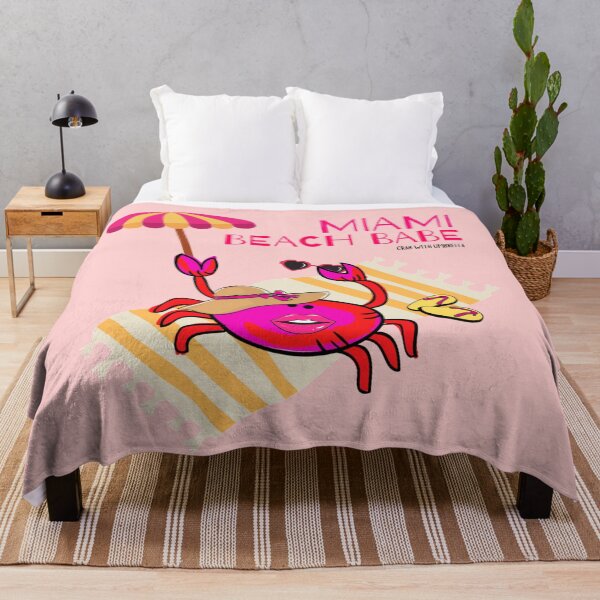Item preview, CUTE FUNNY CARTOON FUCHSIA RED PINK “MIAMI BEACH BABE” CRAB WITH UMBRELLA designed and sold by EllieMonroe.