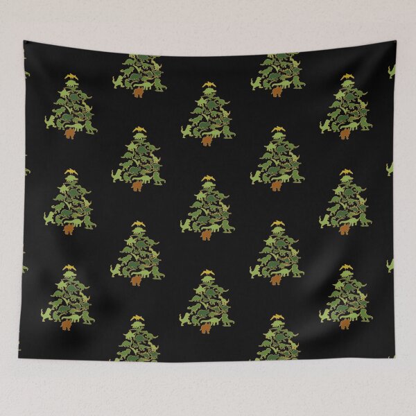 Item preview, Dinosaur Christmas Tree Collage - green and gold foil 2021 designed and sold by hasbeenz.