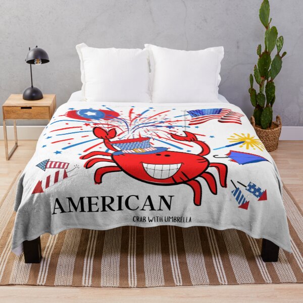 Item preview, CUTE FUNNY CARTOON RED AMERICAN FLAG “CRAB WITH UMBRELLA” designed and sold by EllieMonroe.