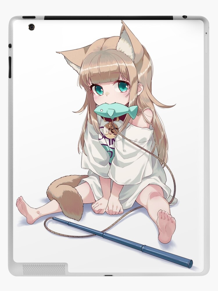 Kawaii Anime Neko Cat Girl With white hair iPad Case & Skin for