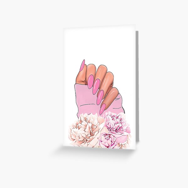 Item preview, Beautiful feminine hand with pink nails and flowers designed and sold by jalinaart.