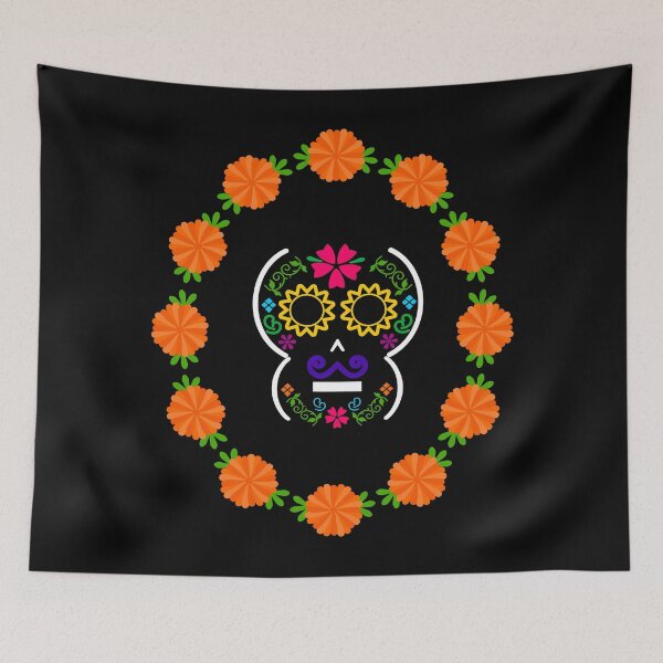 Item preview, Mexican Calaverita (Skull) with Purple Mustache (DarkBG) designed and sold by mixMixtli.