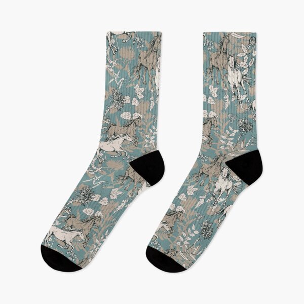 Item preview, Floral Horse Sketch On Blue Pattern designed and sold by CheekyChicChic.