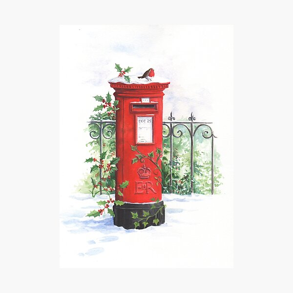Red Post box in the snow Photographic Print
